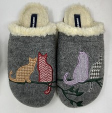 Lands End KITTY CAT Embroidered SHERPA Lined Size 9 SLIPPERS Scuff PLUSH Warm