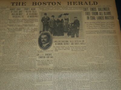 1909 SEPT 16 THE BOSTON HERALD - TAFT FINDS BALLINGER FREE FROM BLAME - BH 197