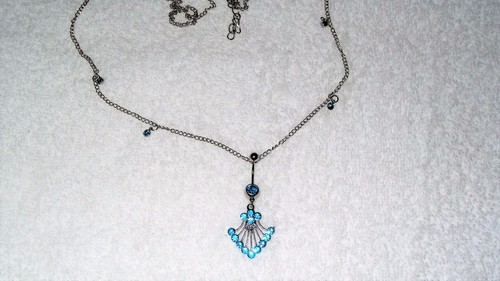 Belly Chain Blue Crystal Rhinestone Fan Belly Button Ring Jewelry Dancer Sexy - Imagen 2 de 3