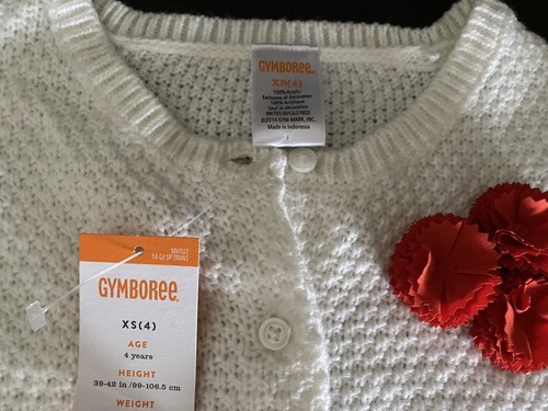 Gymboree Girls X-Sm Sz 4 Mod About Orange Ivory Flower Knit Cardigan Sweater NWT - Picture 2 of 3