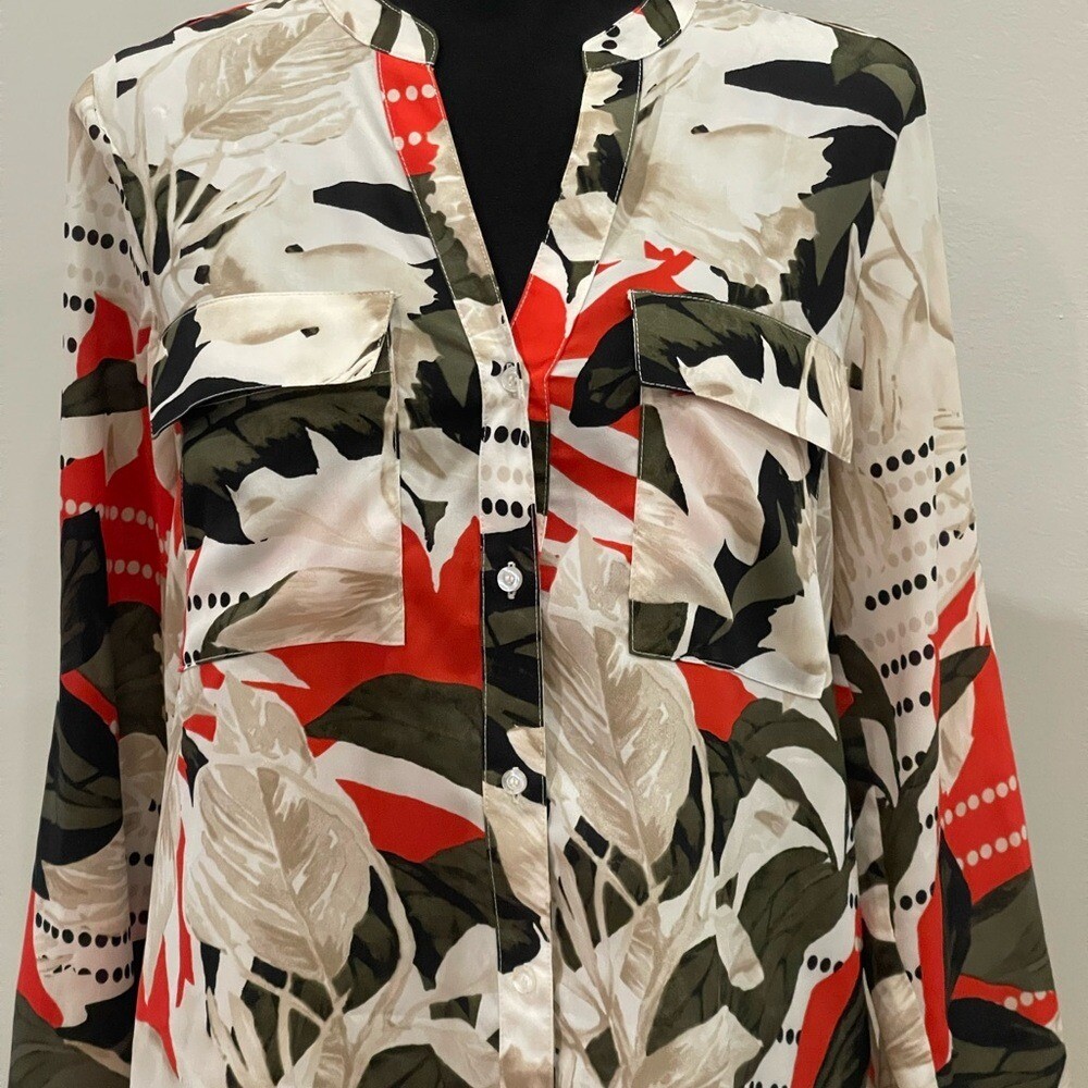 Calvin Klein S V Neck Button Down Patterned Blouse - image 7