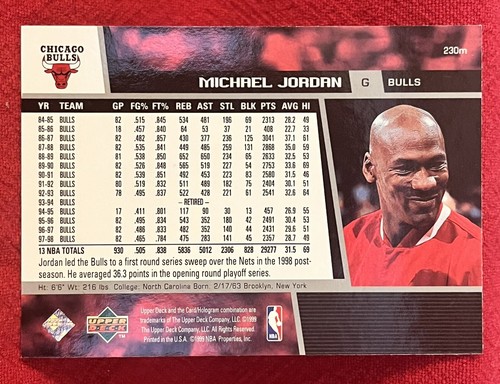 Michael Jordan 1998-99 Upper Deck #230m Chicago Bulls HOF GOAT - Picture 2 of 2