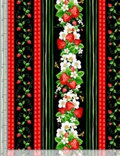 Food Fruit Strawberry Farm Stripe Fabric By Yard Cotton Timeless Treasures C1047