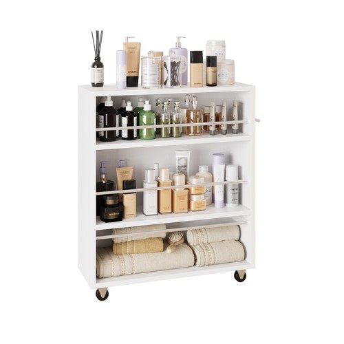 Slim Storage Cart Rolling Side Cabinet Afjustable Shelf Narrow Corner Organizer - Picture 2 of 32
