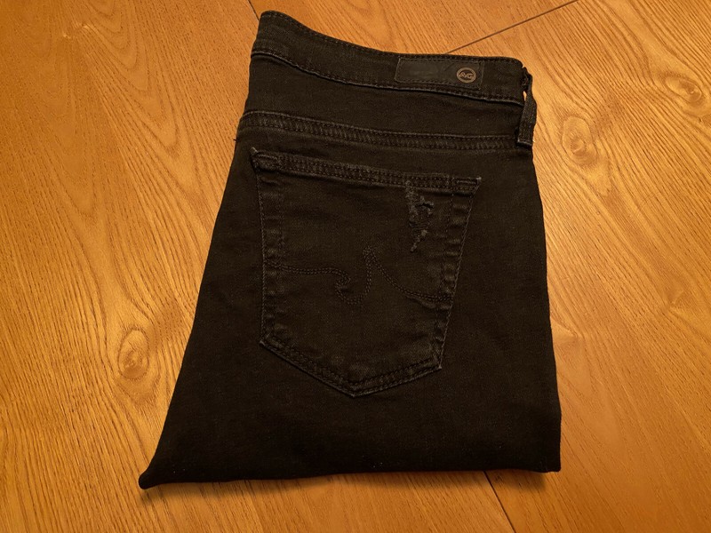 AG ADRIANO GOLDSCHMIED LEGGING ANKLE DISTRESSED BLACK DENIM JEANS 28 X 28 EUC
