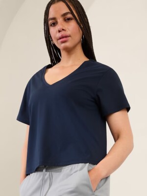 NWT Athleta Essential V-neck Tee Plus 1X 18W Navy Blue Heather Short Sleeve