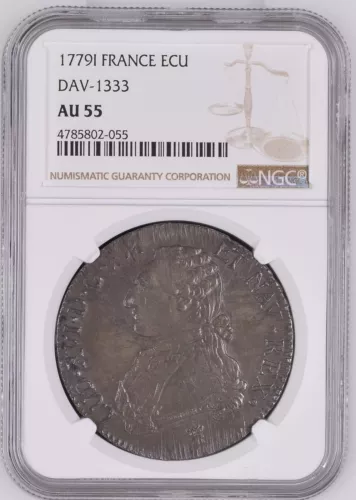 1779 I France ECU Silver NGC AU55 - Louis XVI - Top Pop - Nice Toning!