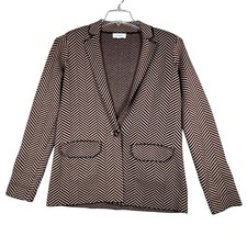 Evereve Knit Blazer Brown Black Herringbone Print Career Jacket Preppy Small