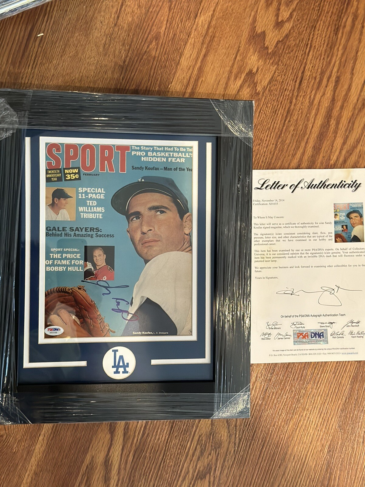 Sandy Koufax Autographed Signed , Custom Framed Magazine, PSA/DNA LOA 