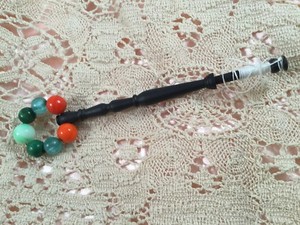 Vintage wood lace bobbin bead spangle Thin wooden bobbin spangled with beads