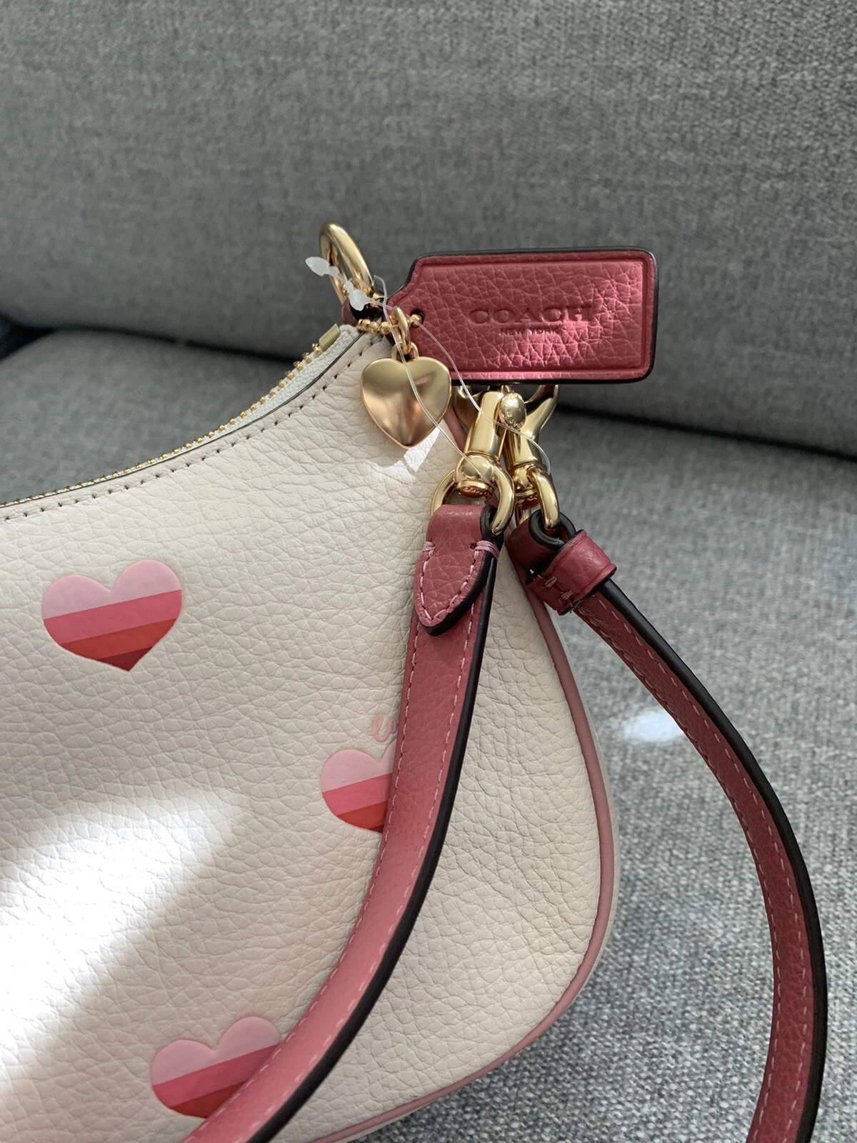 Borsa a tracolla Coach Teri nuova con etichetta con stampa cuore a righe CA251