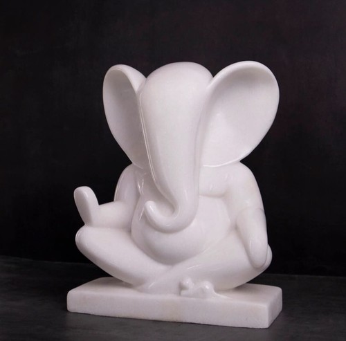 Modern 15cm White Marble Hand Carved Ganesha Statue, Ganpati Idol - Picture 4 of 4