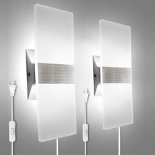 KICAAO Wall Sconces Set of Two, Modern Wall Sconce Plug in 10W 6000K Cool Whi...