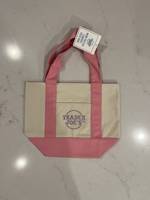 NWT TRADER JOES Mini Canvas Tote Bag Spring 2025 PASTEL PINK Easter Fun