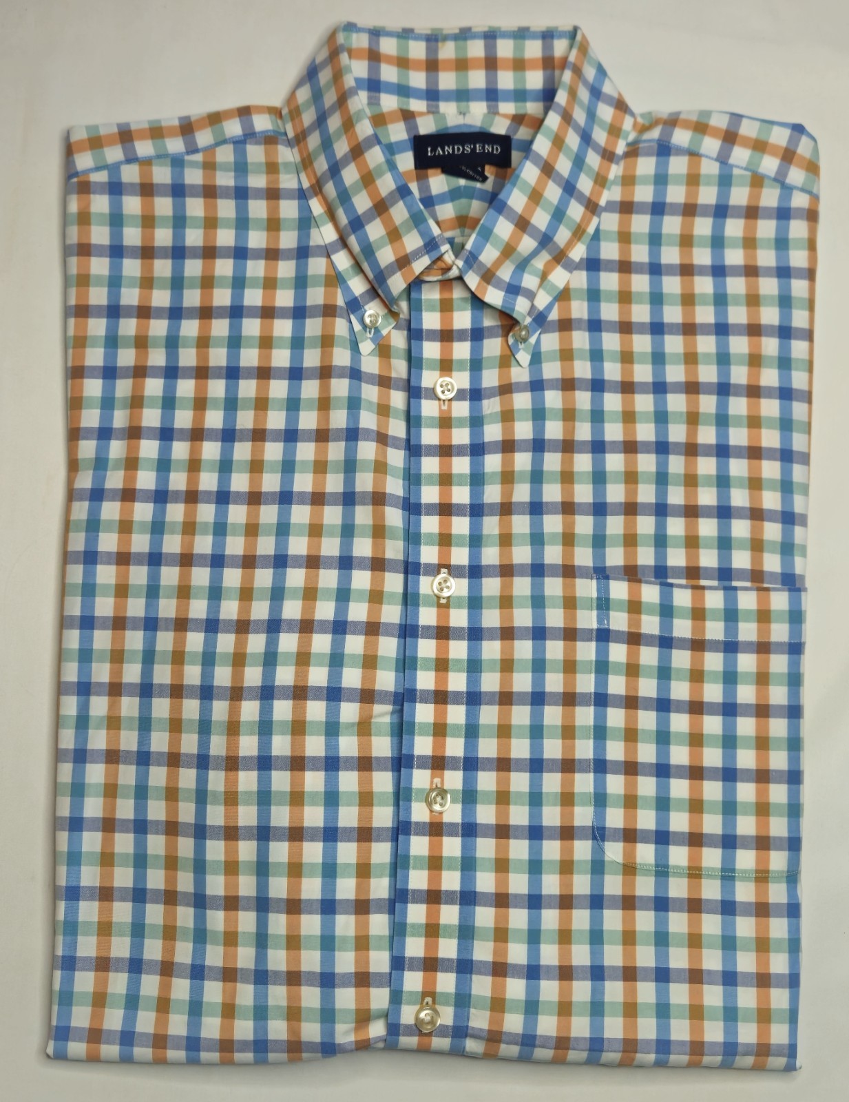 Mens Lands' End Long Sleeve Multicolor Plaid Button Up Shirt Size 16 1/2 33
