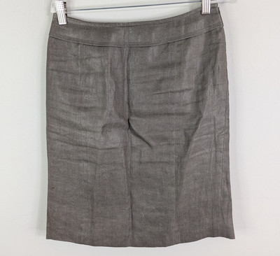 Max Mara Skirt Women's 4 Brown 100% Flax Side Zip Casual
