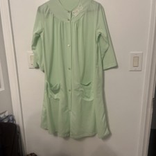 Vintage Nightgown Button Front Size Small Pastel Mint Green Robe Check