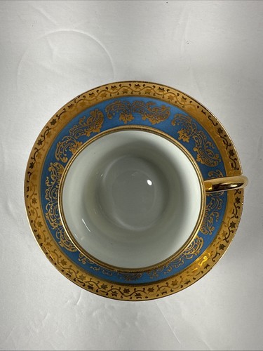 Limoges~Turquoise/Gold/White Demitasse Cup & Saucer Set~France - Picture 4 of 12