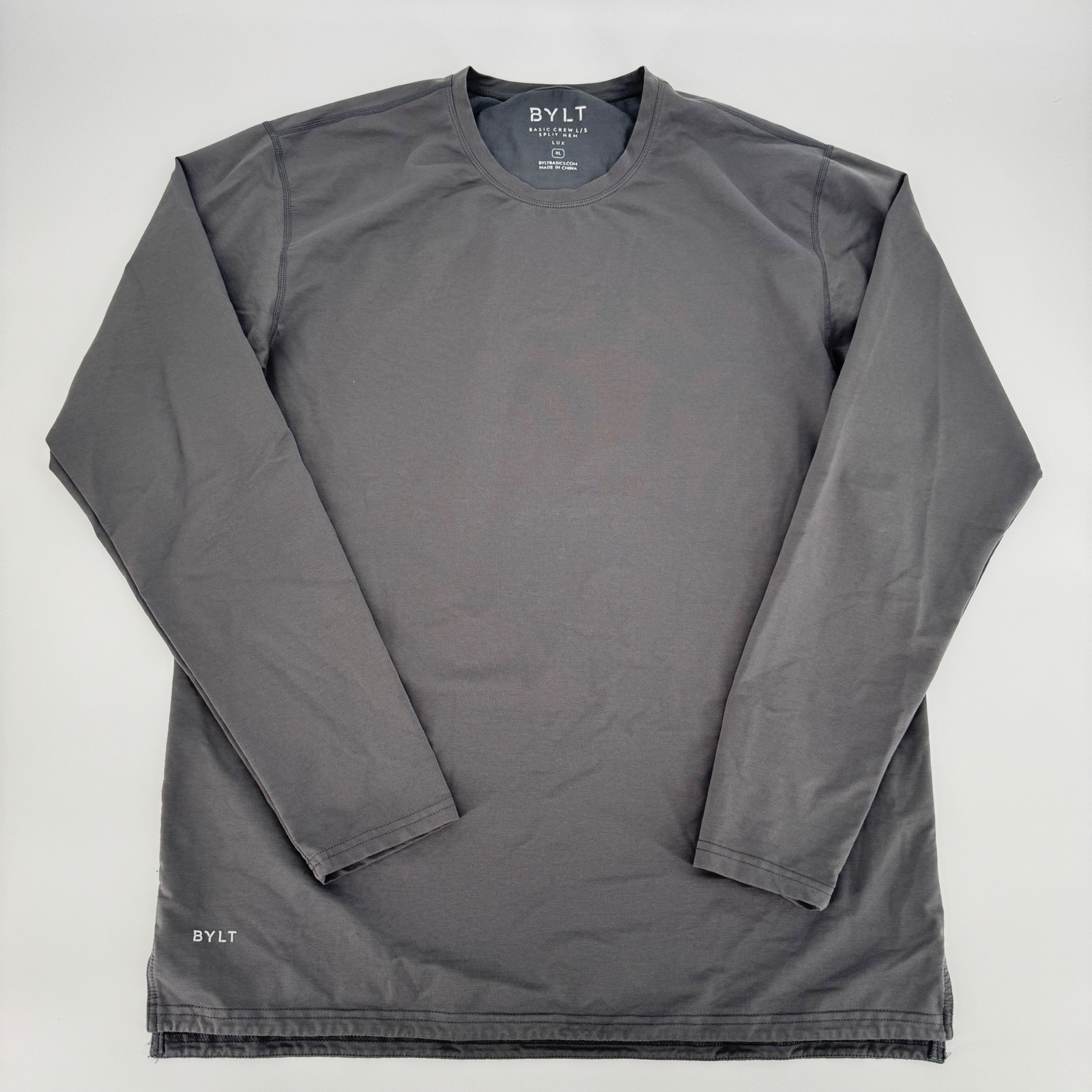 BYLT Basics LUX Basic Crew L/S Split Hem Gray Men… - image 2