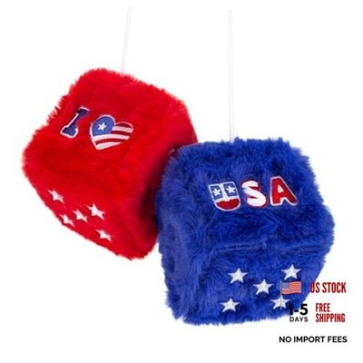 4th of July Fuzzy Dice for Car Rear View Mirror, Patriotic Decorations Plush