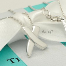 Authentic Tiffany & Co. X Kiss Cross Pendant Necklace 16.2" Silver 925 w/Pouch