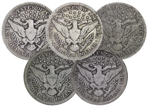 5x RANDOM DATE SILVER BARBER QUARTER VG/FINE COIN LOT! TWENTY-FIVE CENT COIN LOT