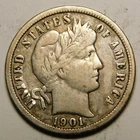 1901 O Barber Dime 90% Silver F-VF  "Actual Coin Pictured - Not Cleaned"