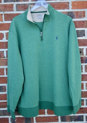 Polo Ralph Lauren Men's 2XL 1/4 Zip Pullover Sweatshirt Striped Green Cotton Ble