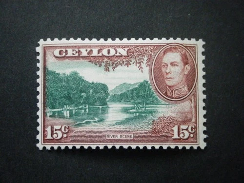 Ceylon KGVI 1945 15c green & red-brown Wmk Upright SG390a MM