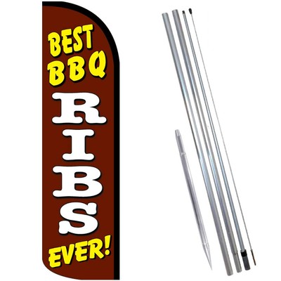 BEST BBQ RIBS EVER Windless Feather Flag Bundle (Complete Kit) OR Optional Repla
