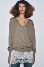 Maglione vestito maglione donna ZARA maglia combinata broderie pizzo XL UK 18 £50