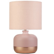 Soft Pink Ceramic & Copper Band Base Vintage Table Lamp with Cotton Shade 27cm