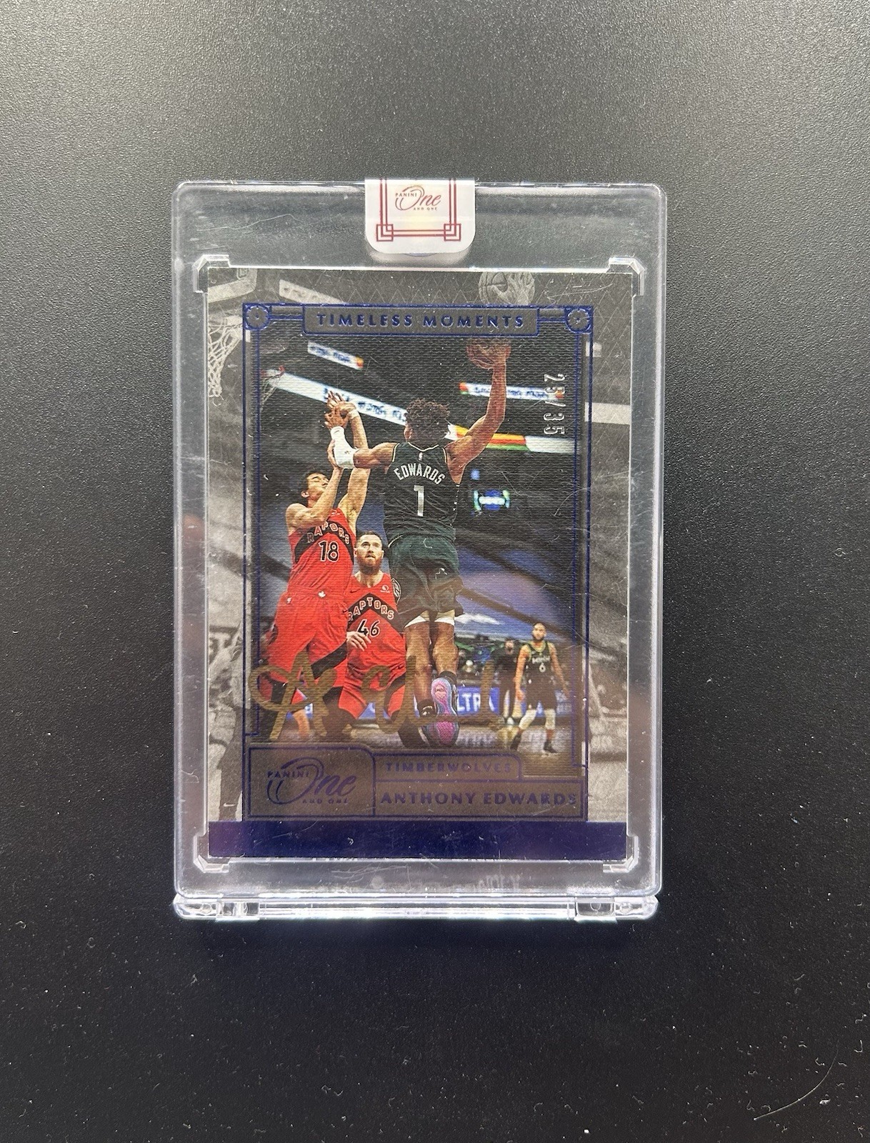 2020-21 Panini One and One Timeless Moments Anthony Edwards Blue Auto /35 Rookie
