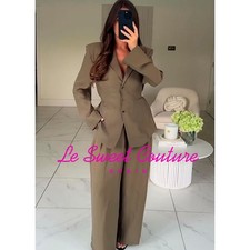 ZARA WOMAN FW25 DARK KHAKI BLAZER WITH SHOULDER PADS AND THIN BELT 2010/721/507