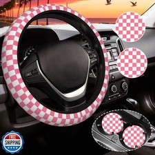Pink Checkered Steering Wheel Cover for Women,Universal Auto Steering Wheel 1