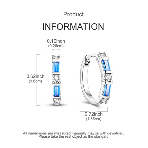 MULA Frische Blau Weiß Hoop Ohrringe AAA CZ Frauen Schmuck 925 Sterling Silber - Picture 3 of 5