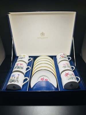 Royal Worcester ''Alpine Flowers'' Porzellan Demitasse Tassen und Untertassen Set