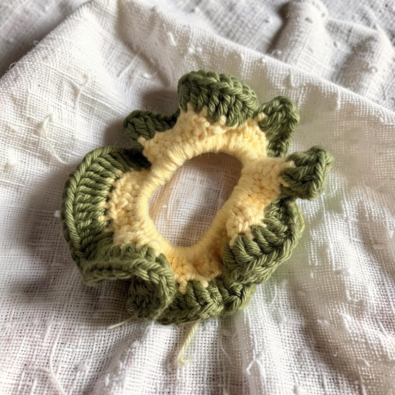 Handmade Crochet Green and Yellow Hair Tie Scrunchie for All Hair Types