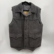 STS Ranchwear Mens Gray Wool Western Vest Leather Collar Medium Gray Charcoal