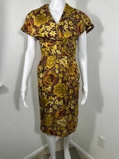 VTG 50s Floral Wiggle Dress S Retro Midcentury Pinup Hourglass Cocktail