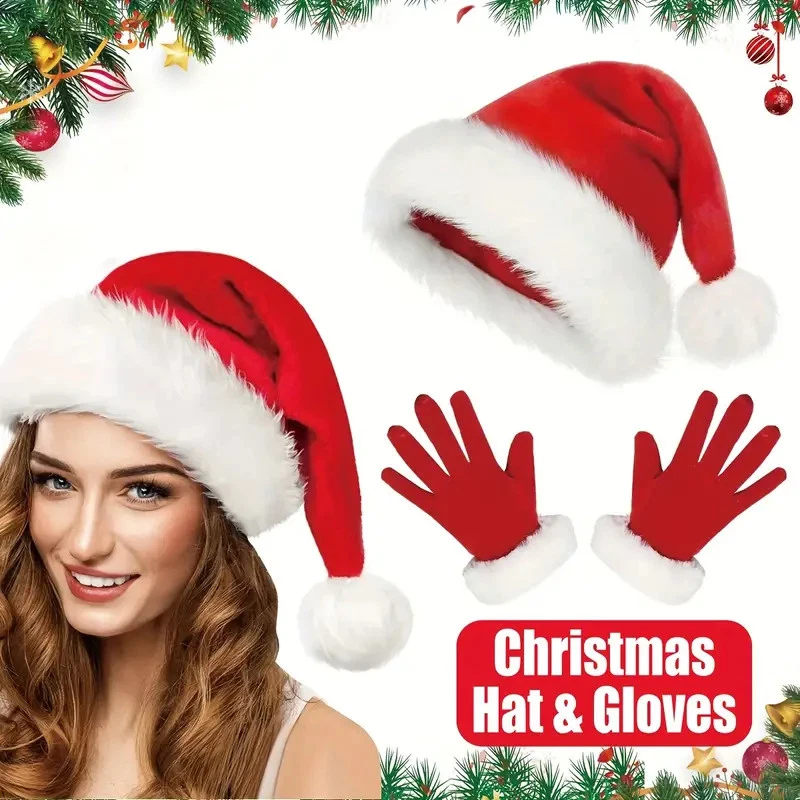 2x Navidad Rojo Terciopelo Sombrero Guantes Fiesta de Navidad Disfraz Conjunto de Accesorios EE. UU. Foto 2 de 4