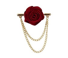 Maroon Rose with Double Hanging Chain Lapel Pin, Brooch Suit Stud, Shirt