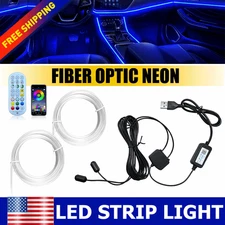 LED Car Interior Neon Light Trim Fiber Glow Optic Strip Ambient Kit Lighting APP