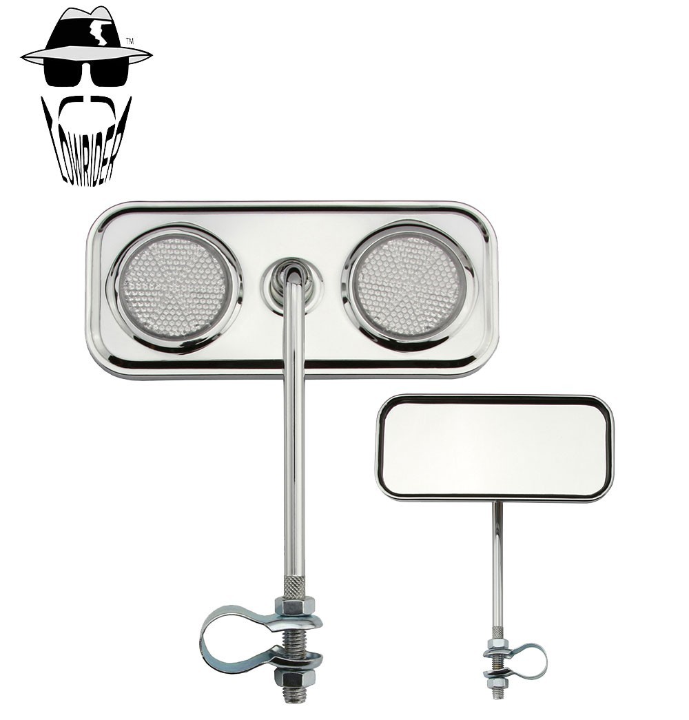 Pair Chrome Rectangle Rear View Bicycle Mirror Reflector Lowrider Beach Cruiser.