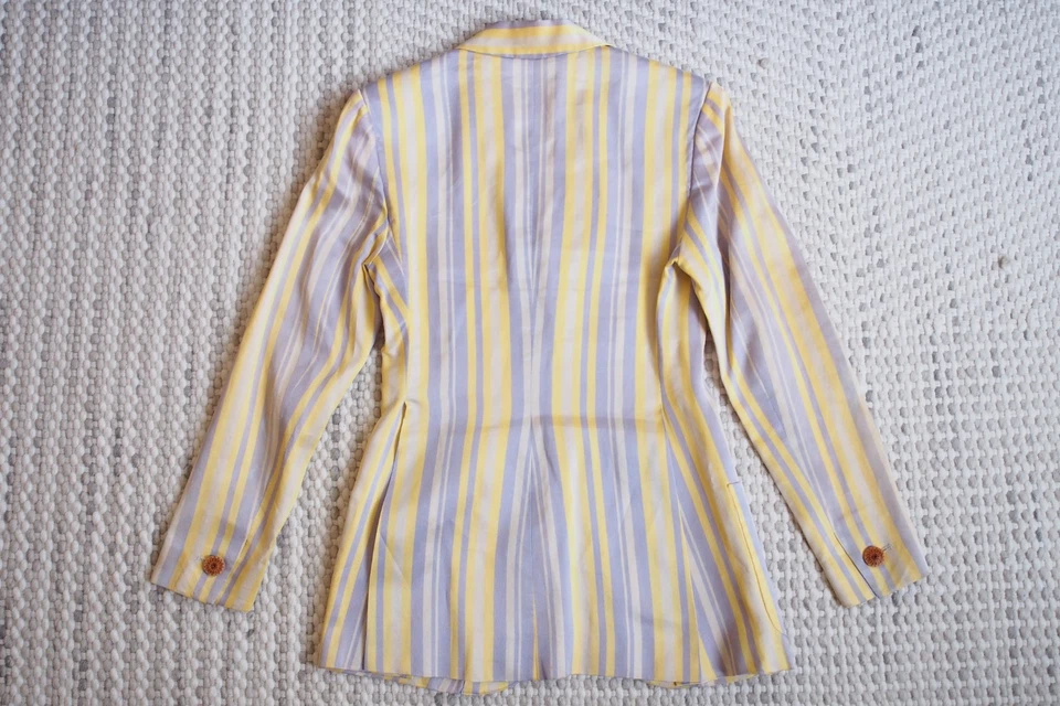 Blazer Gemma Kahng New York Seda Algodón Amarillo Lavanda Rayas Verticales Para Mujer 4 Foto 2 de 4