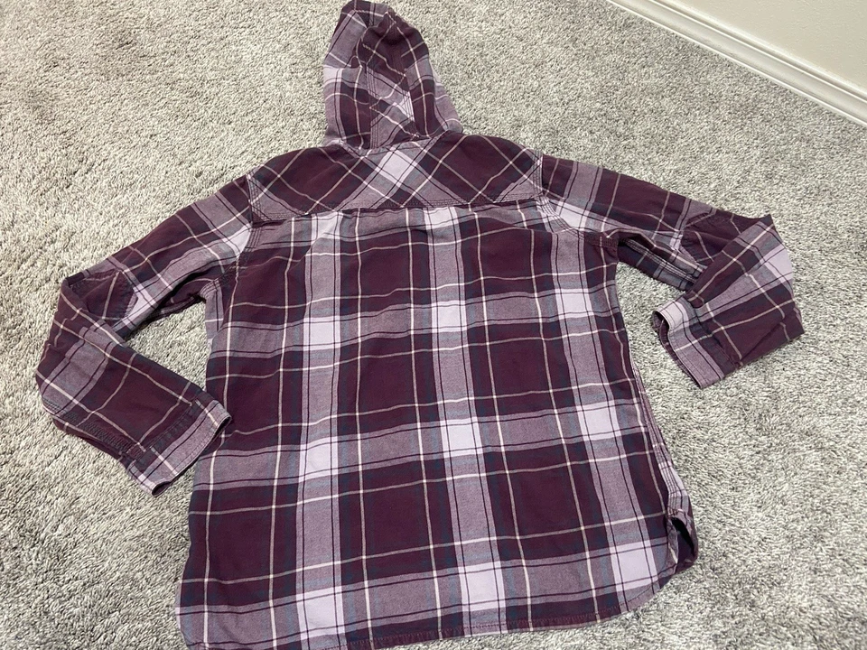 Carhartt Hooded Flannel Shirt Girls Teen Large 12-14 Purple Plaid Longsleeve - Image 2 of 4