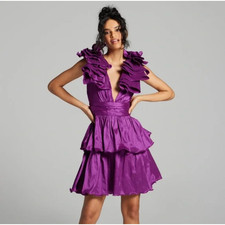 NWT SZ L 8-10 Lord & Taylor Gabrielle union -cocktail ruffle plum/purple dress