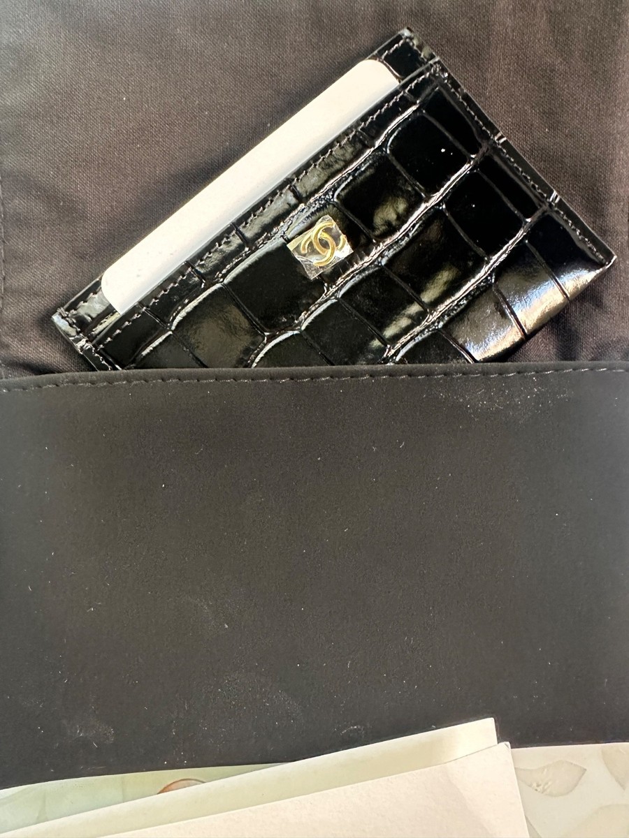 New 26S CHANEL Crocodile Croc Illusion Black Card Holder Wallet 