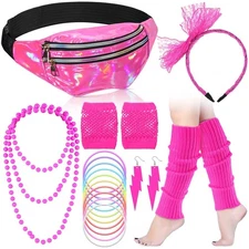 Handepo 19 Pcs 80s Costume Accessories Holographic Fanny Pack Leg Warmers Lac...