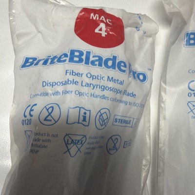LOT of (3) Fiber Optic Metal Disposable Laryngoscope BriteBlade MAC 4 MILLER 3